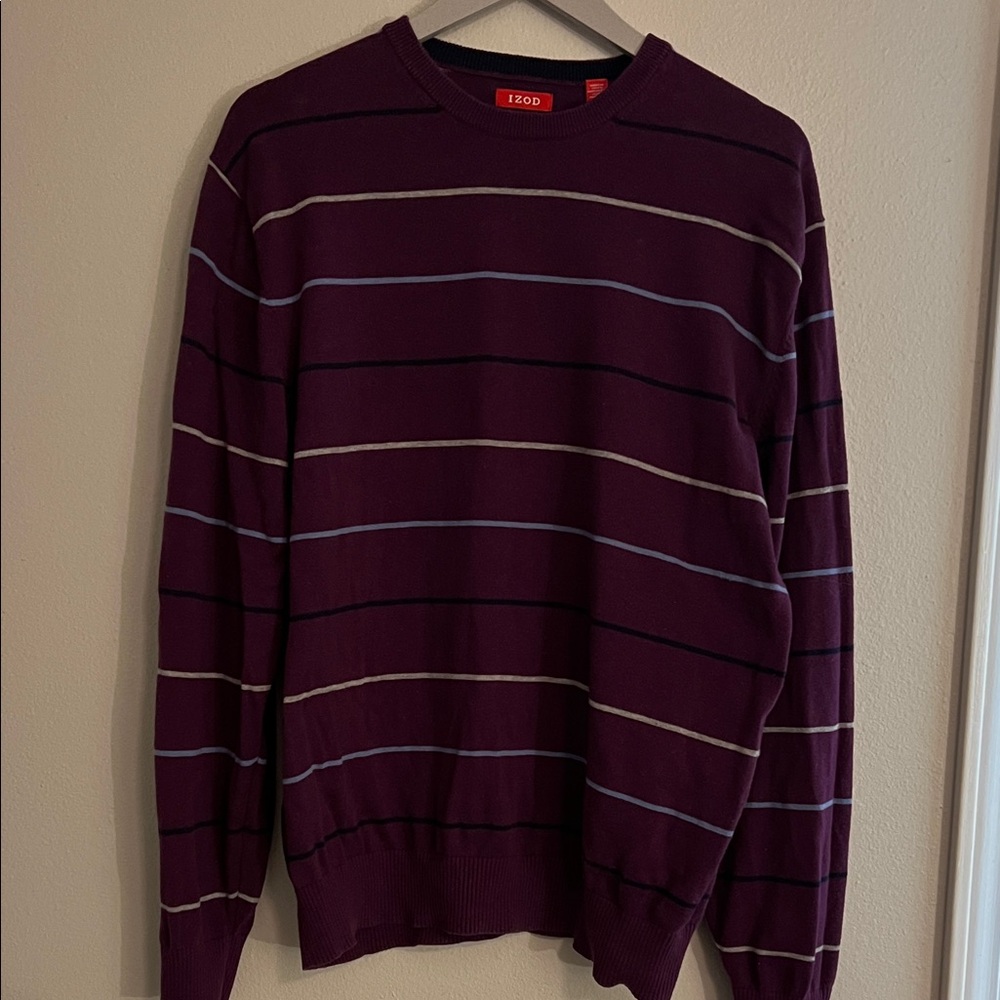 IZOD Men's Burgundy Striped Crewneck Sweater